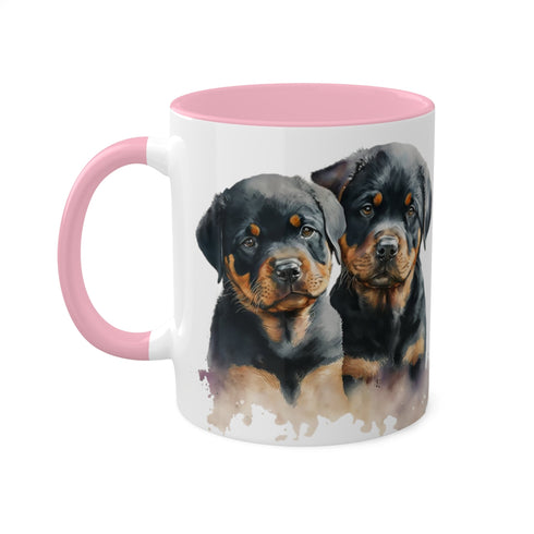 Rottweiler Pupies - Color Accent Mugs, 11oz 11oz Pink